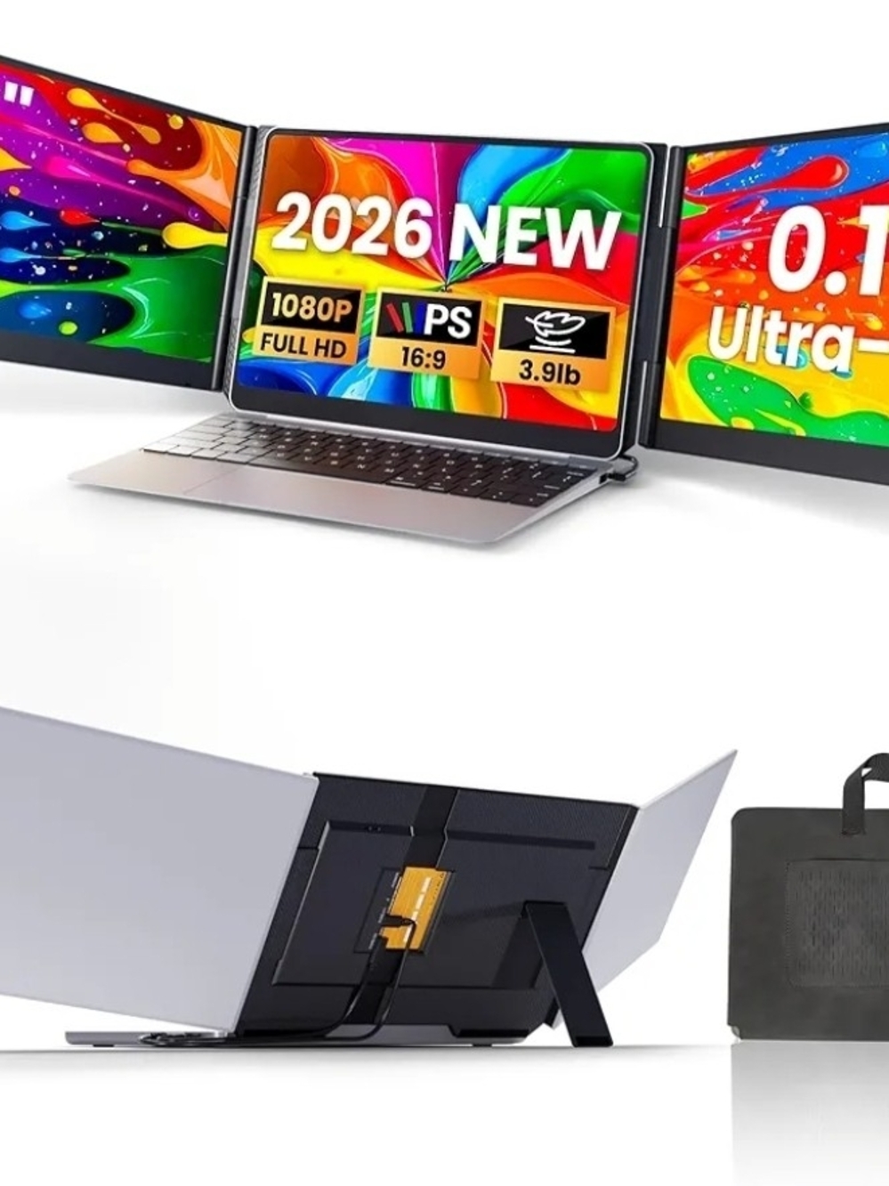 Portable Triple Monitor Laptop Display - Silver